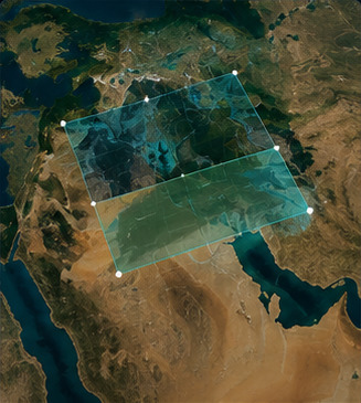 A satellite view of the eastern Mediterranean with a boxed region drawn across it.